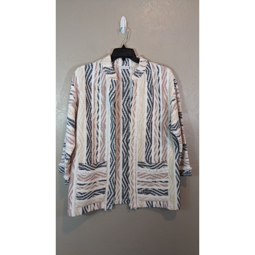 Susan Graver Womens 8 Multi Color Textured Jacquard Woven Open Jacket A302643